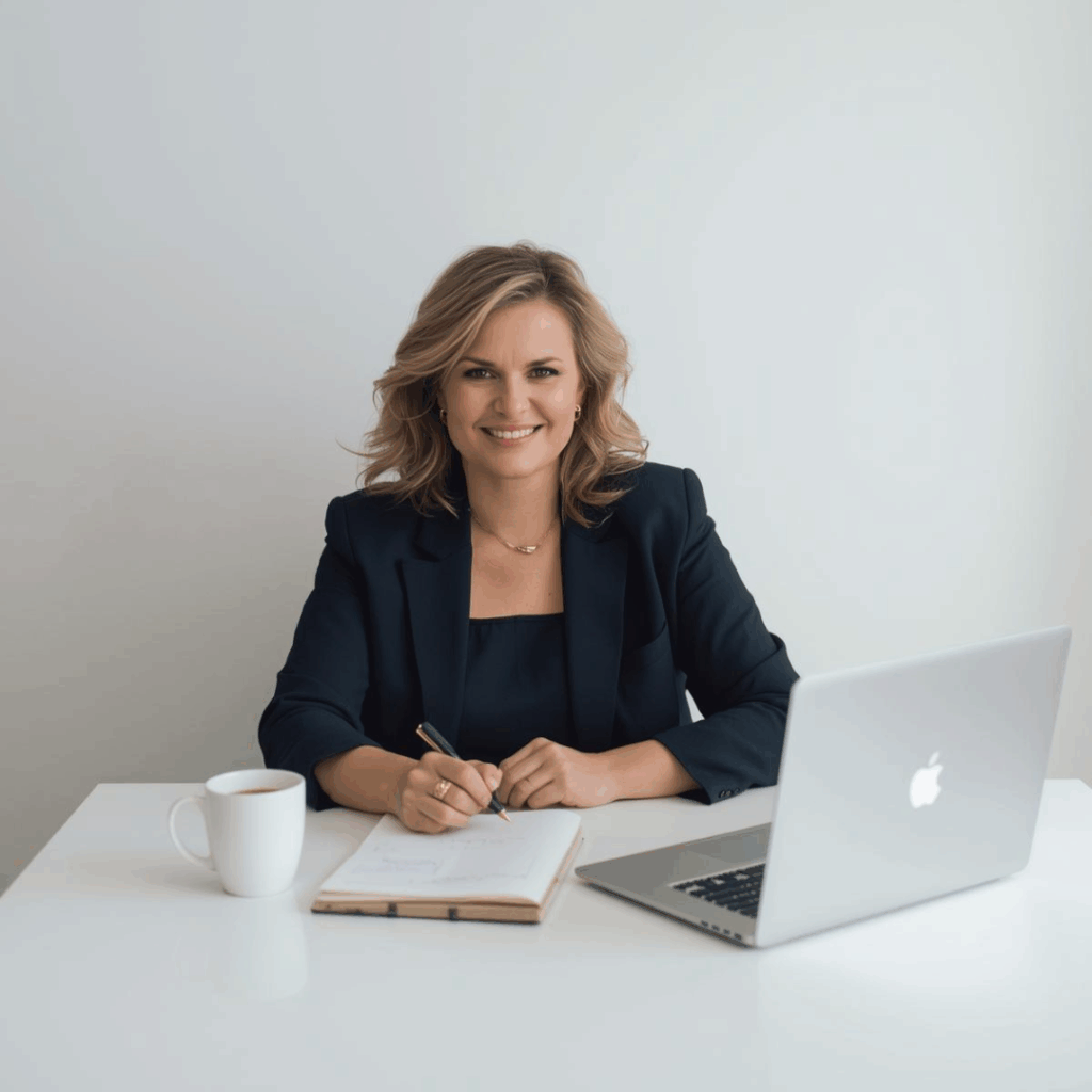 Female entrepreneur planning her business strategy and creating weekly CEO habits.